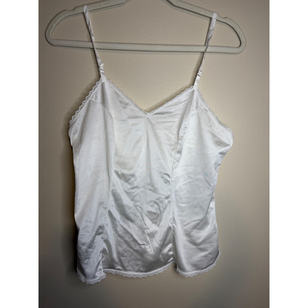 Vintage 90's Vanity Fair White Lace Trim Camisole Teddy Top Size 36 Nylon